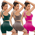 Custom Logo Solid Color 2 Pieces Sexy Sports Bra and Shorts Fitness Yoga Wear Gym Fitness Sets Workout Sets for Women