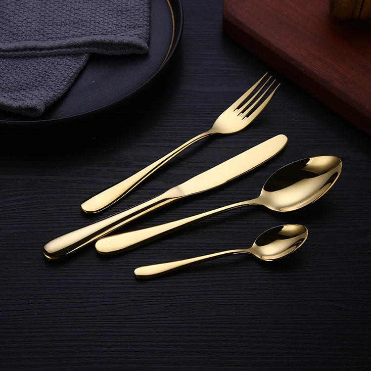 Restaurant Royal Vintage Stainless Steel Spoon Fork Knife Golden 4-Piece Catering Flatware Set