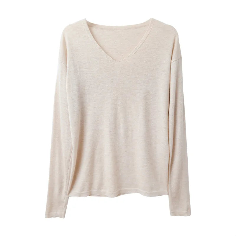 Factory Wholesale Ladies Thin Knit V-neck Wool Women's Knitwear New Long Sleeve Cotton Solid Color Knitwear