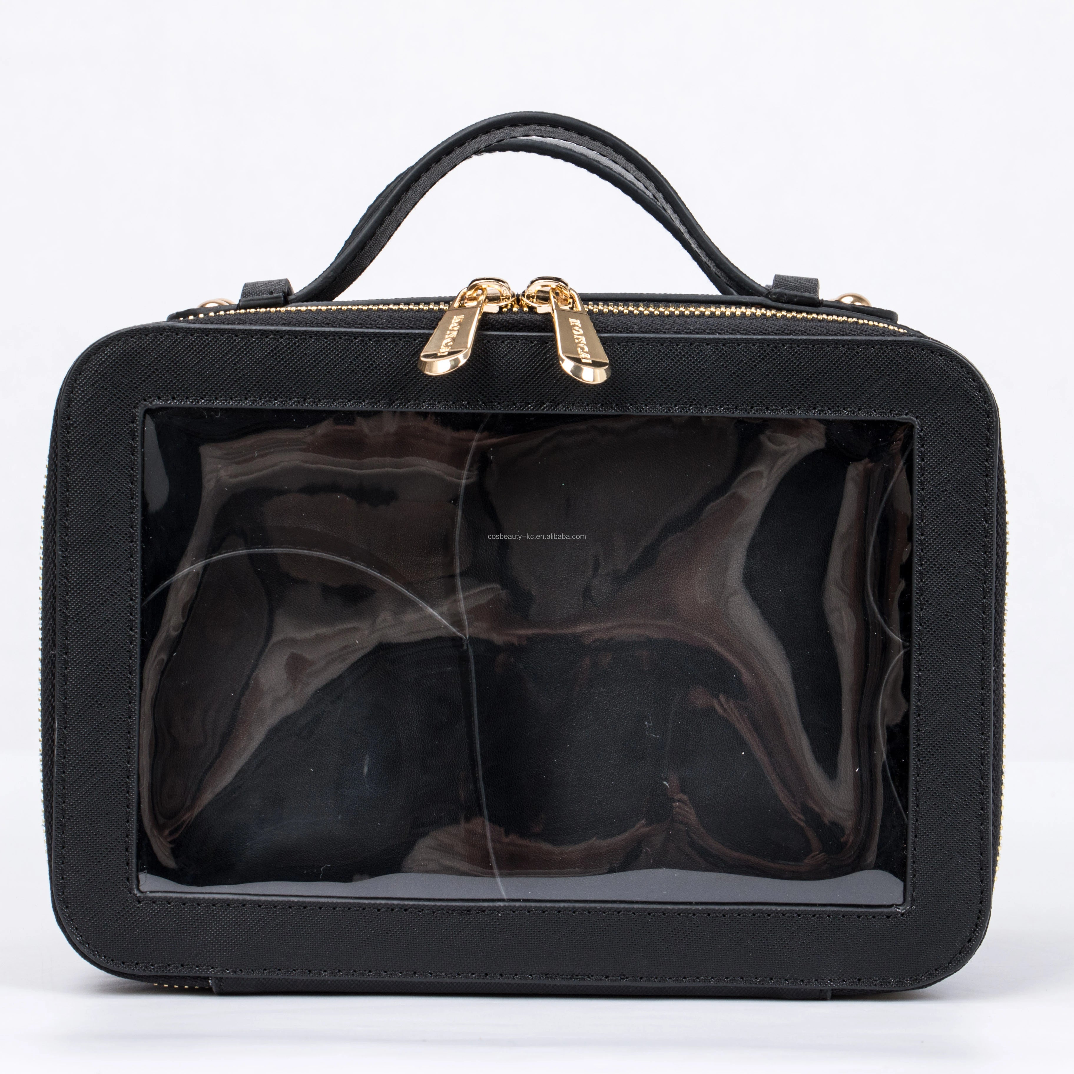 OEM ODM Waterproof PU and Transparent PVC Makeup Bag Wholesale Cosmetic Case Storage Pouch for Salon/Spa