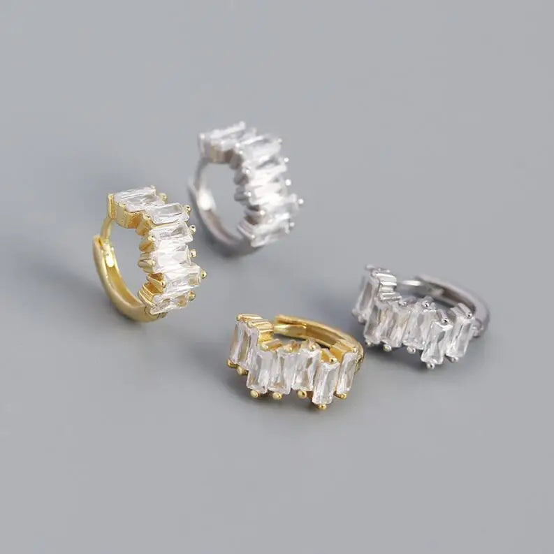 Minimalist 925 Sterling Silver Earrings Party Wear Small Gold Plated Baguettes Diamond Rectangle Stone Geometric Earrings