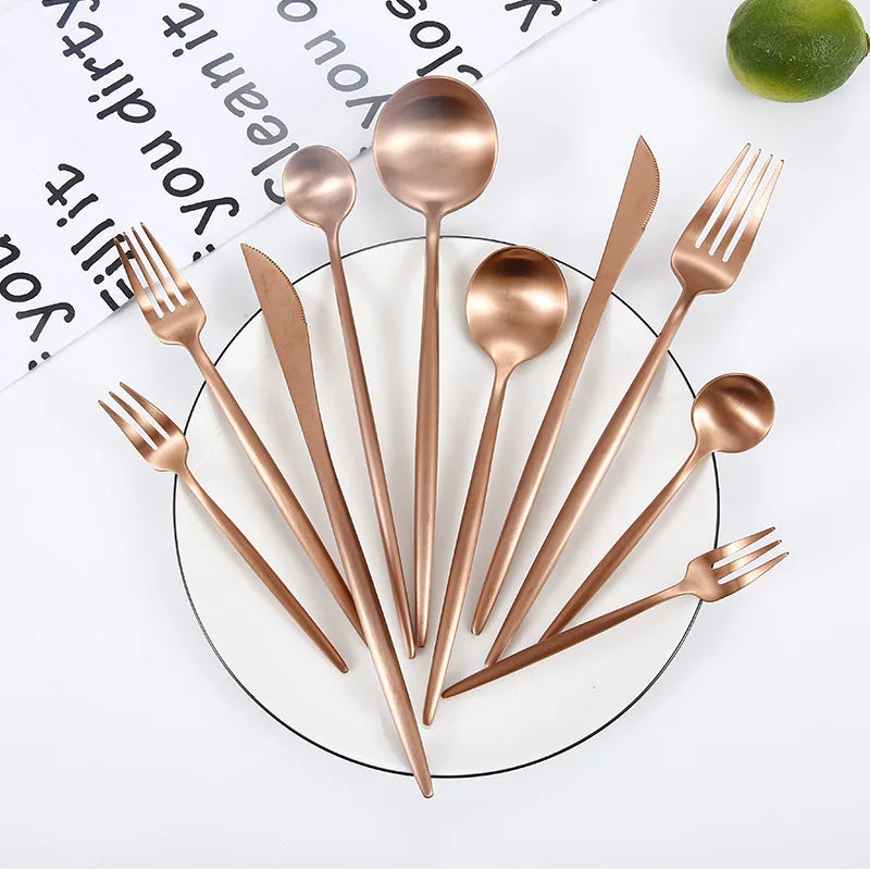 Hot Sale 304 Stainless Steel Matte Cutlery Set Luxury Knife Fork Spoon Wedding Rose Gold Cutlery Set