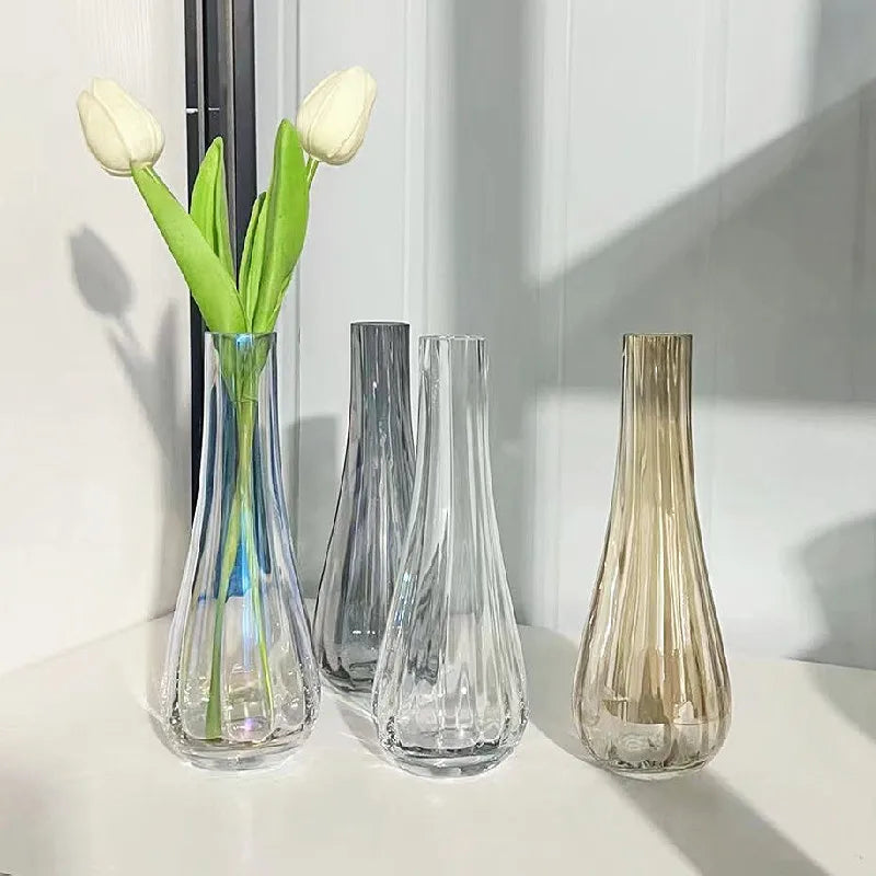 Single Branch Flower Transparent Glass Small Vase Modern Bedroom Water Cultivated Flower Vase