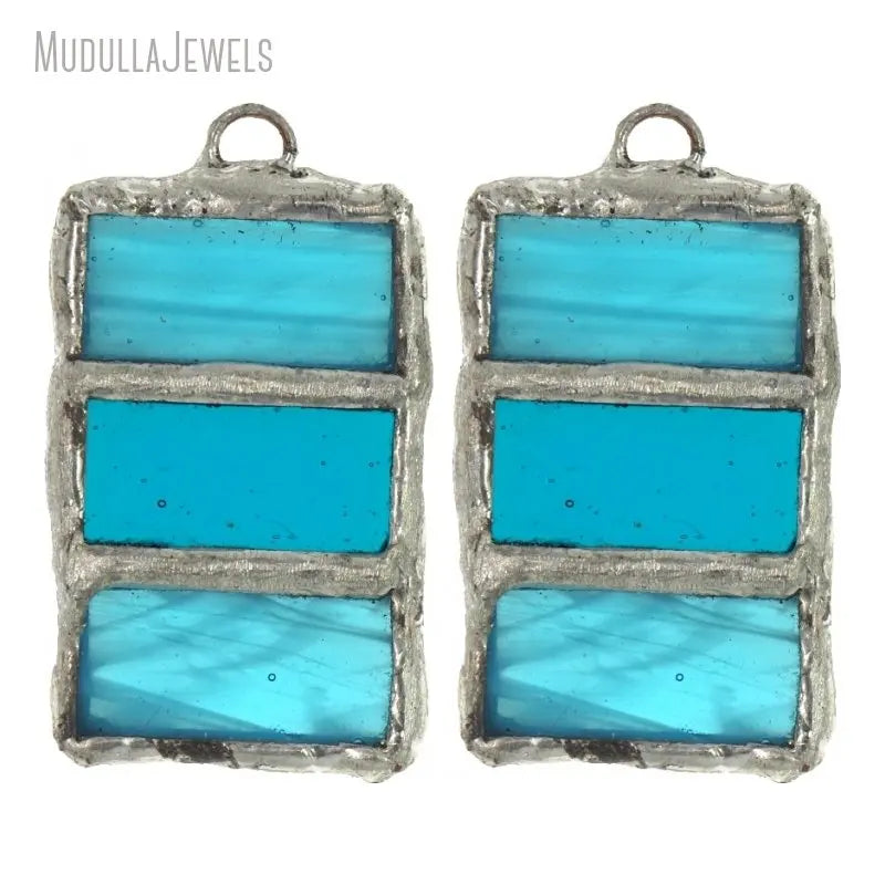 PM38196 Soldered Jewelry Blue Mosaic Stained Glass Rectangle Pendant Charms for Jewelry Making Bohemian Accessories