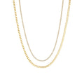 Gemnel Fashion Jewelry Gold Plated Tennis Curb Double Layered Chain Choker Women Necklace Set