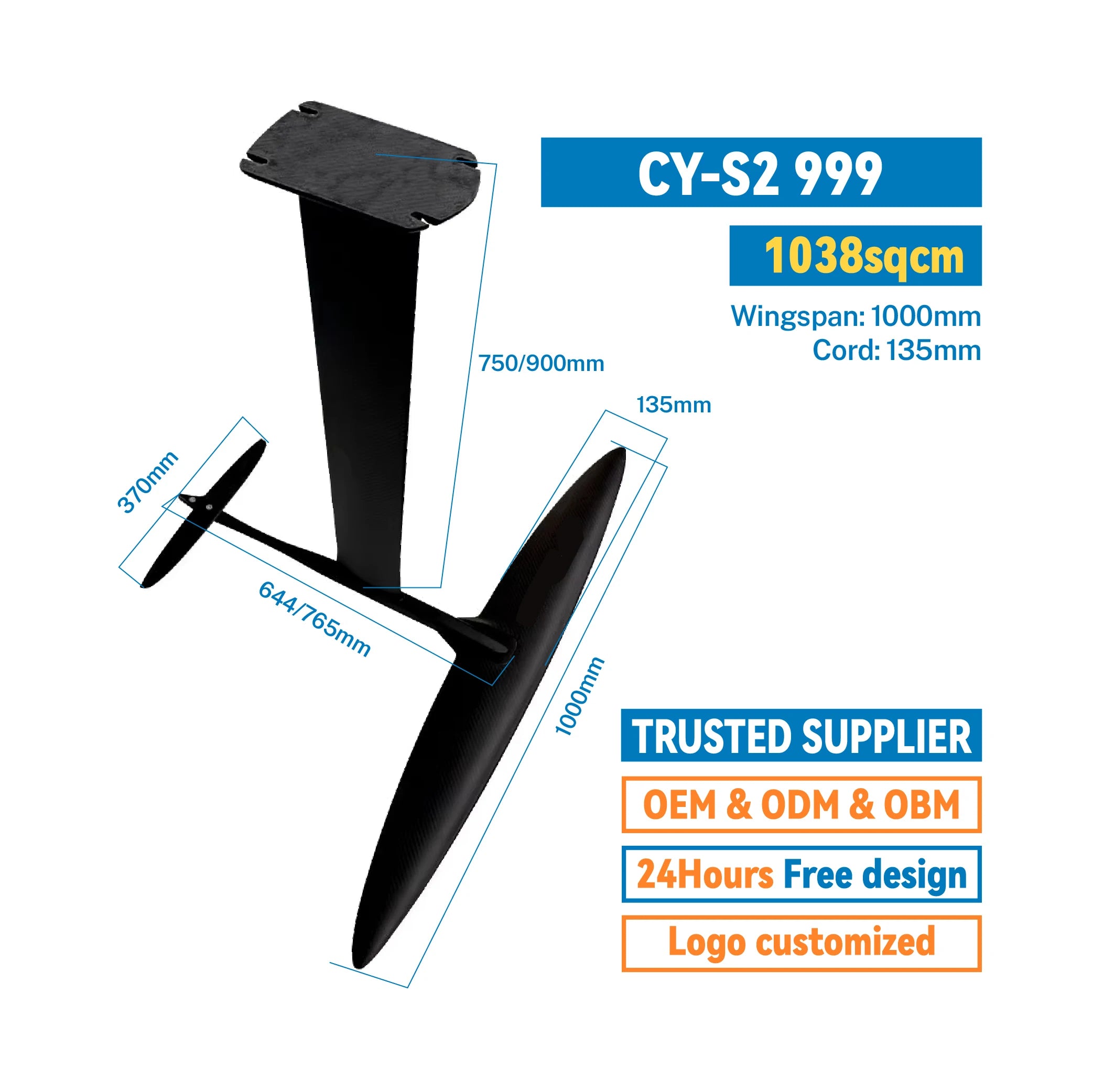 ODM/OEM Unisex Hydrofoil CY-S2 999 Surfing Paddle Board High Performance Carbon Mast down Wing Paddle for SUP & Water Foil