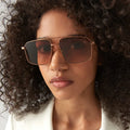 Wholesale Fashion Metal Double Bridge Frame Unisex Square Female Branded Style Designer Sunglasses