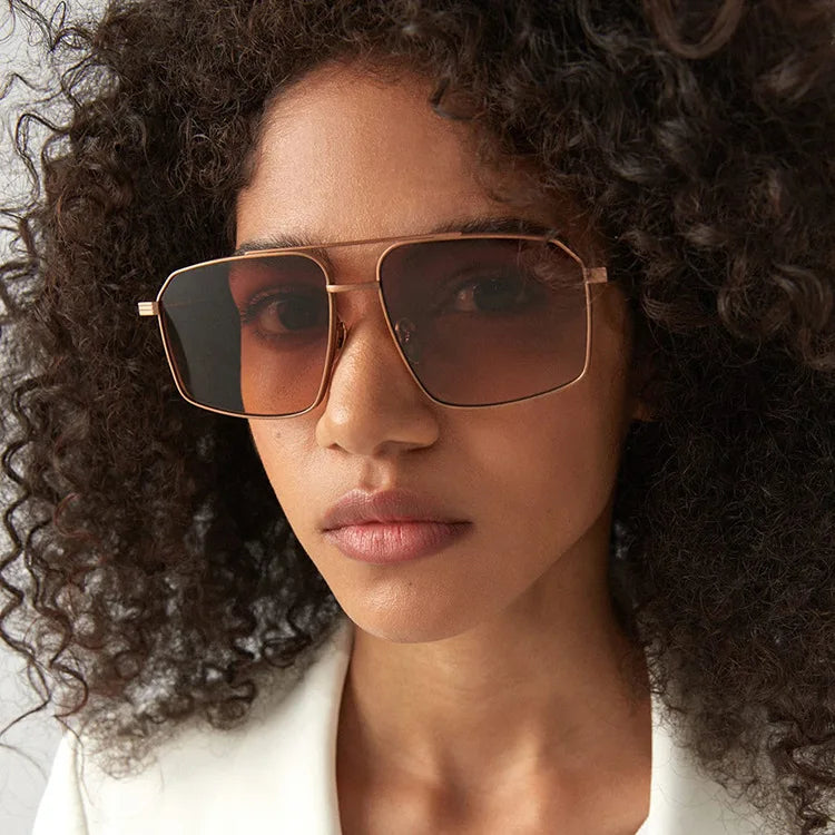Wholesale Fashion Metal Double Bridge Frame Unisex Square Female Branded Style Designer Sunglasses