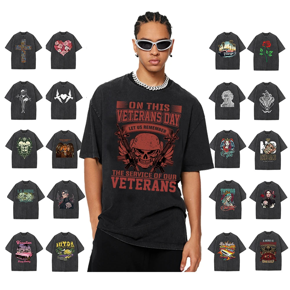 Oversize Heavyweight Vintage Mens T Shirt With DTG Designer Printing Acid Wash 100% Cotton Unisex Graphical T Shirt for Men