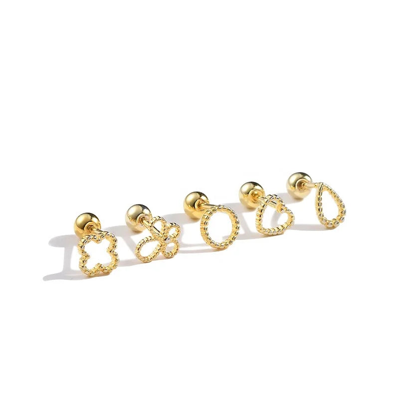 E01736 Tiny Cartilage 925 Sterling Silver Stud Earrings for Women Girls Small Earrings Studs Heart Round Clover Flatback Earring