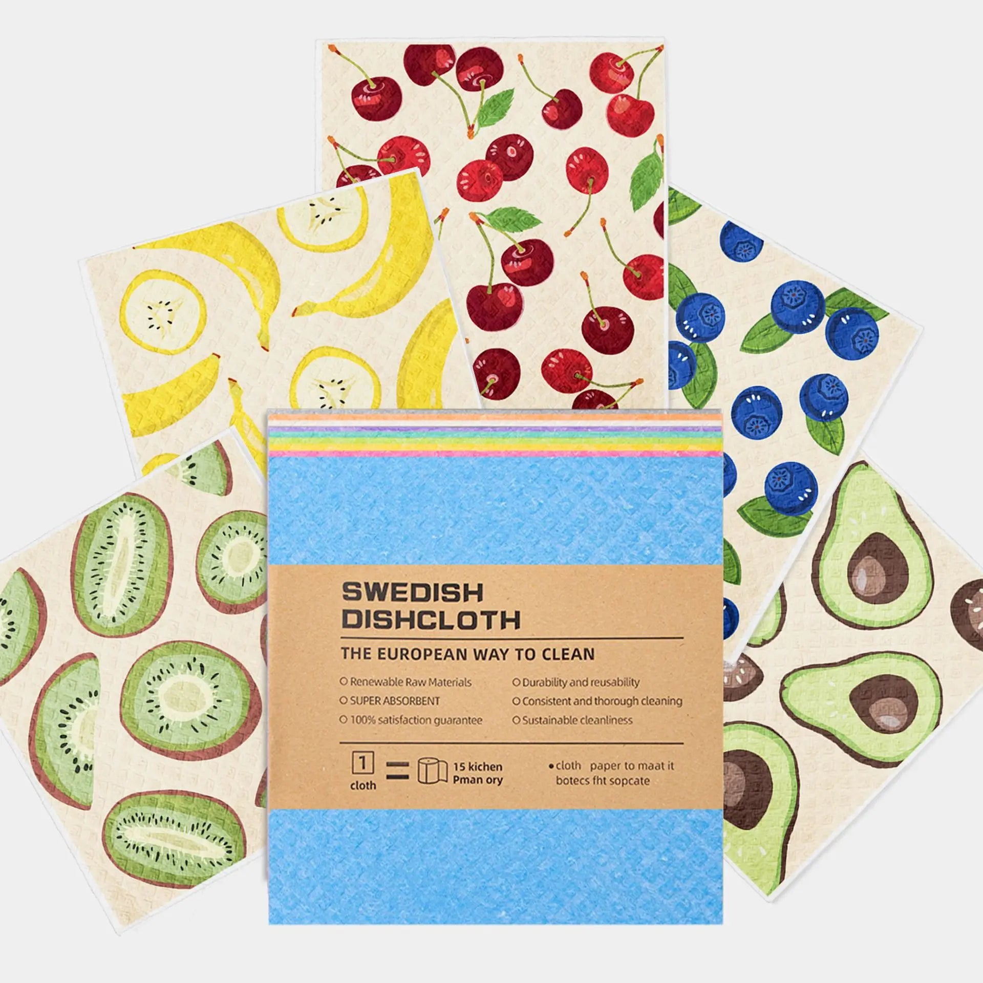 Custom Design Reusable Swedish Dish Cloth Absorbent Cellulose Sponge Cloth Kitchen Cleaning Print Swedish Dishcloths