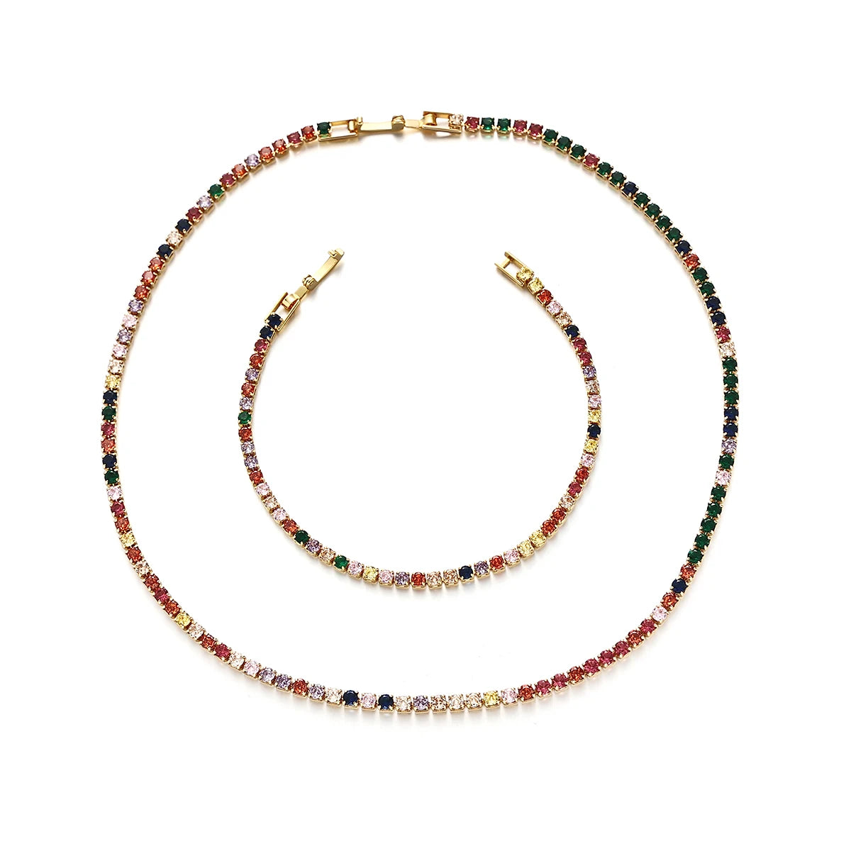 Luxury 18K Gold Plated Fashion Designer Jewelry Simple Design Colorful Full Zircon Tennis Bracelet for Women Party Gift