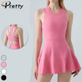 Women's Tennis Skirts Yoga Jumpsuit Running Sets Badminton Suits Summer Fitness Wear Open Back Tennis Dress Flared Skirts