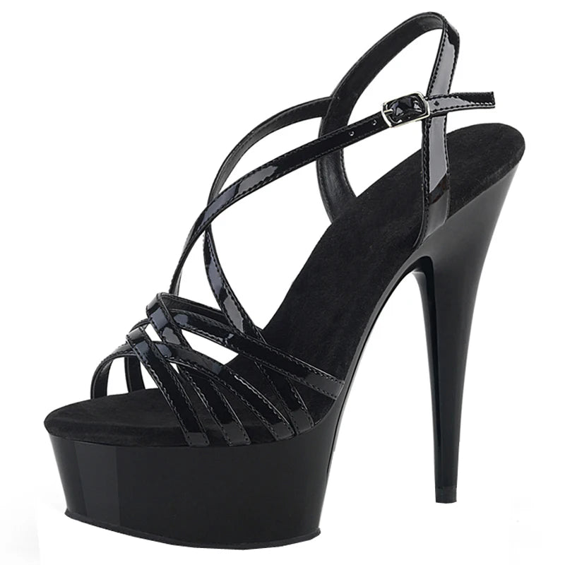 Black band pole dance high heels 15cm ultra high heels Club banquet party platform leaky toe High Heels Sandals