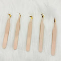 Custom Private Label Stainless Steel Eyelash Tweezers 45 75 90 Degree Fiber Tip Tweezers for Lash Extension Print Logo