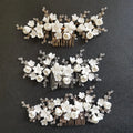 SLBRIDAL Handmade Crystal Rhinestone Pearls Ceramic Flower Bridal Hair Comb Wedding Hair Accessories Bridesmaids Women Jewelry