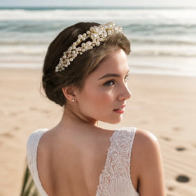 Handmade Bridal Hair Accessories Pearl Tiaras Wedding Headpiece Jewelry for Women Girls Decoration