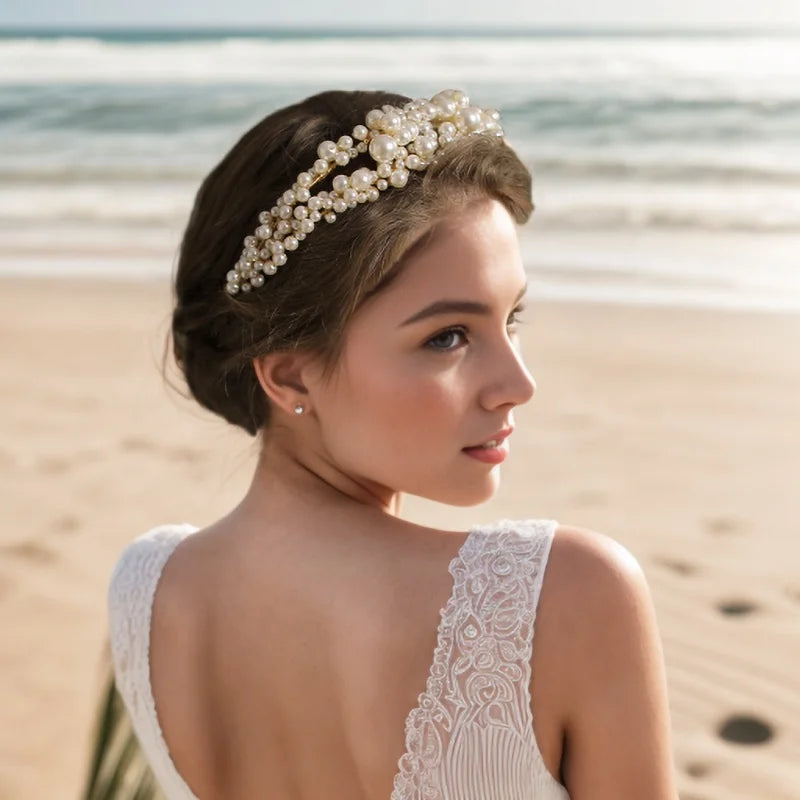 Handmade Bridal Hair Accessories Pearl Tiaras Wedding Headpiece Jewelry for Women Girls Decoration
