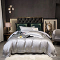Luxurious Pure Cotton Elegant Silky Luxury Satin Silver Double Single Bed Sheet Bedding Set
