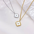 Stainless Steel Square Zircon Pendant Clavicle Chain 18K Gold Plated Luxury Shell Necklace for Women Geometric Jewelry