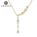 Pear Shaped Cut Personalization Woman 14K Gold Filled Asymmetrical Design Wave Pendant Necklace with Moissanite Link Chain