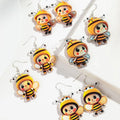 Wholesale New Cute Honeybee Animal Cartoon Printed Doll Insect Industrious Little Bee Acrylic Drop Earrings for Woman Girls