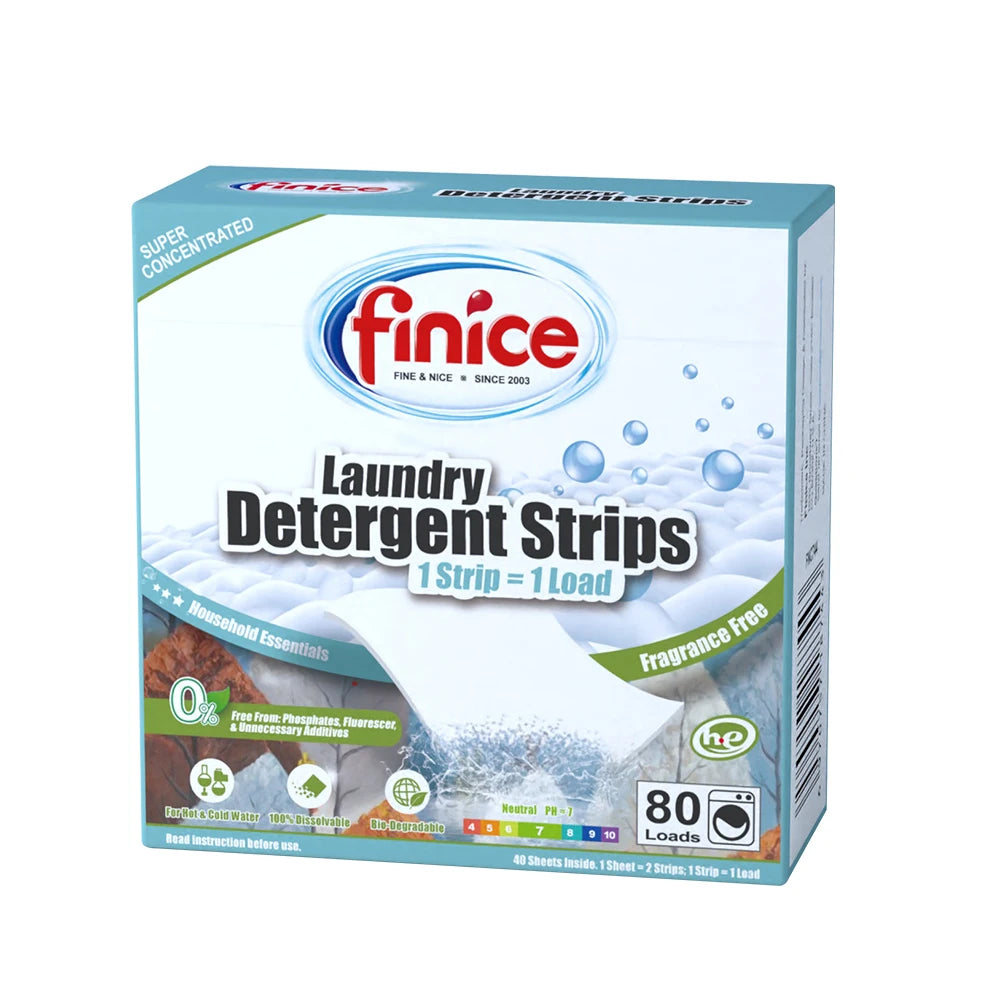 Finice Super Concentrated Eco-friendly Disposable Laundry Detergent Strips for Bathroom Use