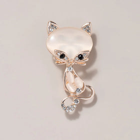 Fashion Cat's Eye Rhinestone Alloy Fox Brooch Pin on Dress Crystal Brooches Jewelry Accessories for Women