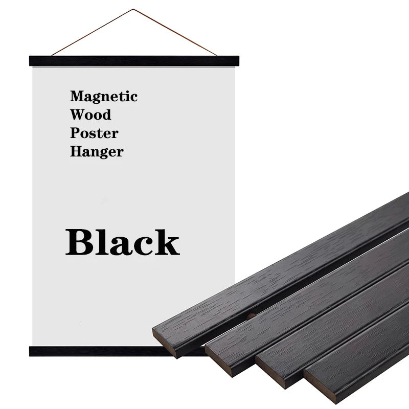 SHART Solid Wood Frame Magnets Poster Hanger Custom Logo Canvas Wall Painting Digital Printing for Kids Diy Wooden Holder Black