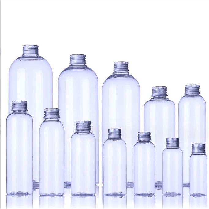 100ml 300ml 500ml 750ml Liquid Dispensing Transparent Round Shoulder PET Bottle Aluminum Cap Packaging Water Plastic Bottle