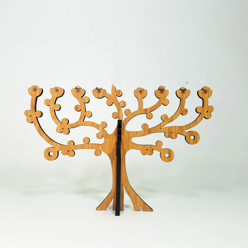 Custom Hanukkah Decoration Lotus Flower Tree of Lift Menorah Wooden for Jewish Gift
