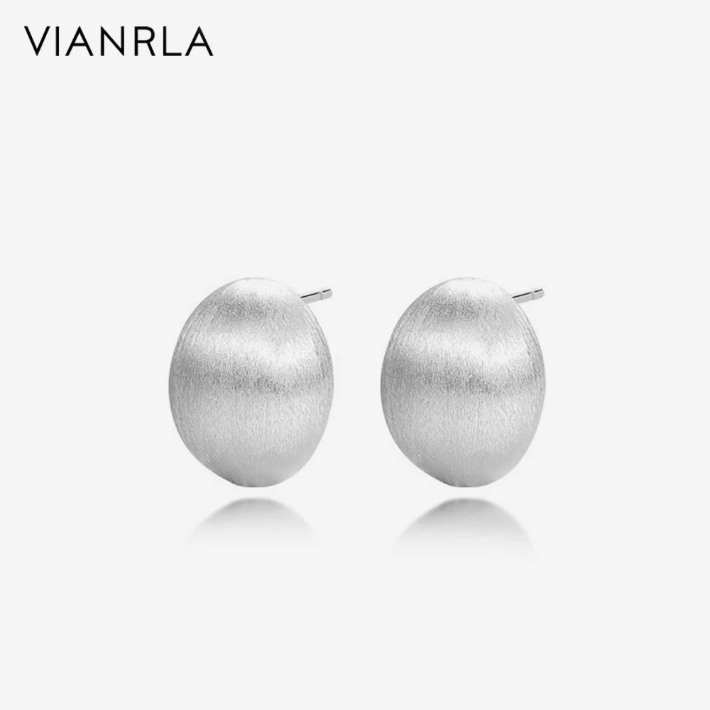 VIANRLA 925 Silver Matte Oval Earrings for Women Rhodium Plated
