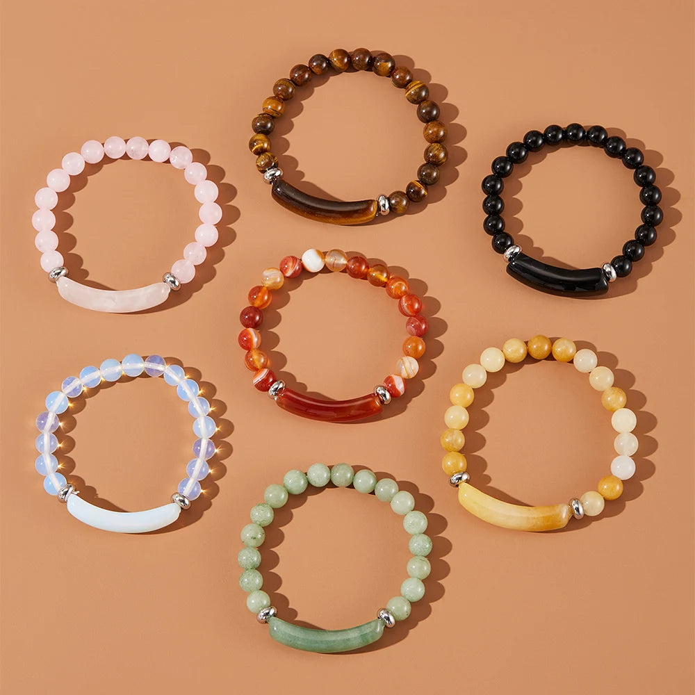 8MM Healing Stone Beads Bracelets Aventurine Jade Stretch Tiger Eye Obsidian Crystal Energy Bracelet Handmade Jewelry for Women