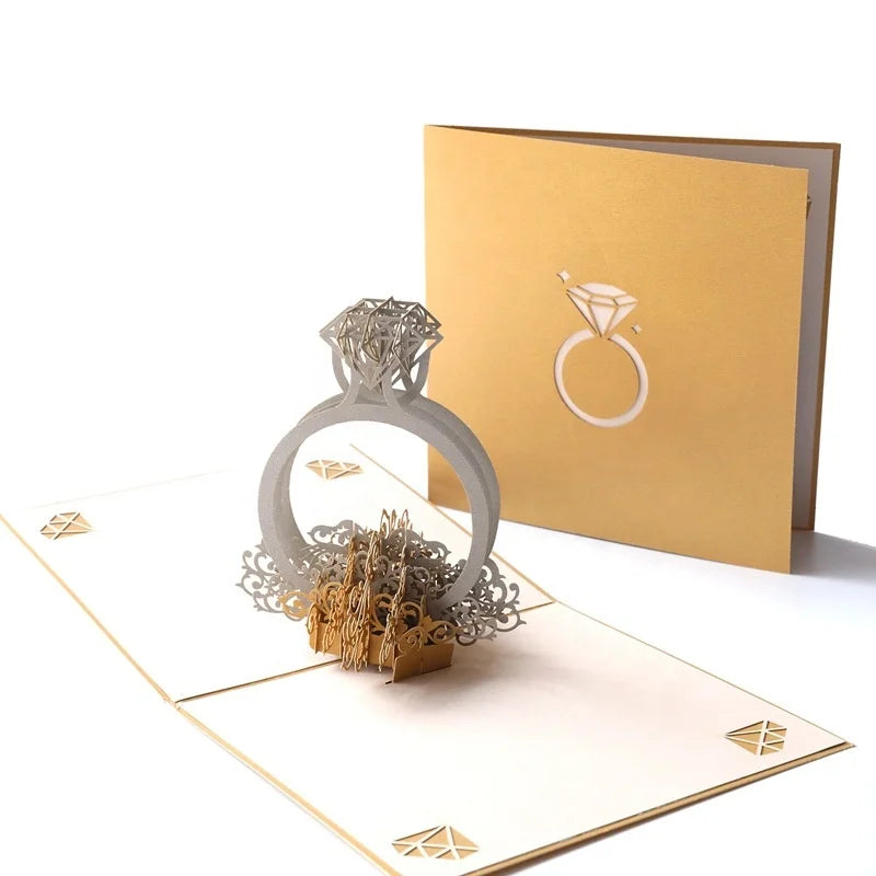 Wholesale Valentine's Day Gift Paper Card Wedding Greeting Card Ring 3D Pop up Engagement Card