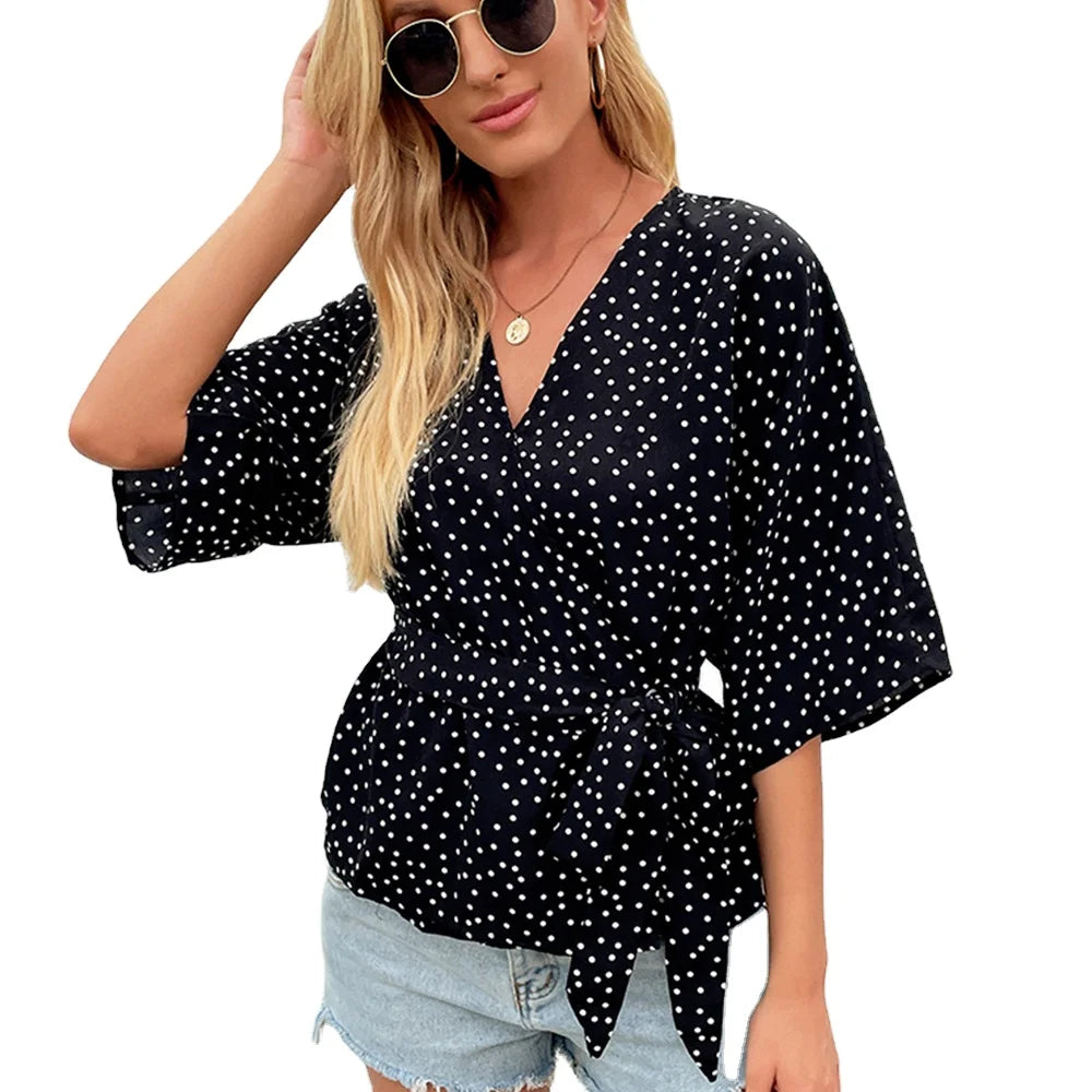 Temperament Commuting New Women's Top Tie Front Blouse Women Borong Product