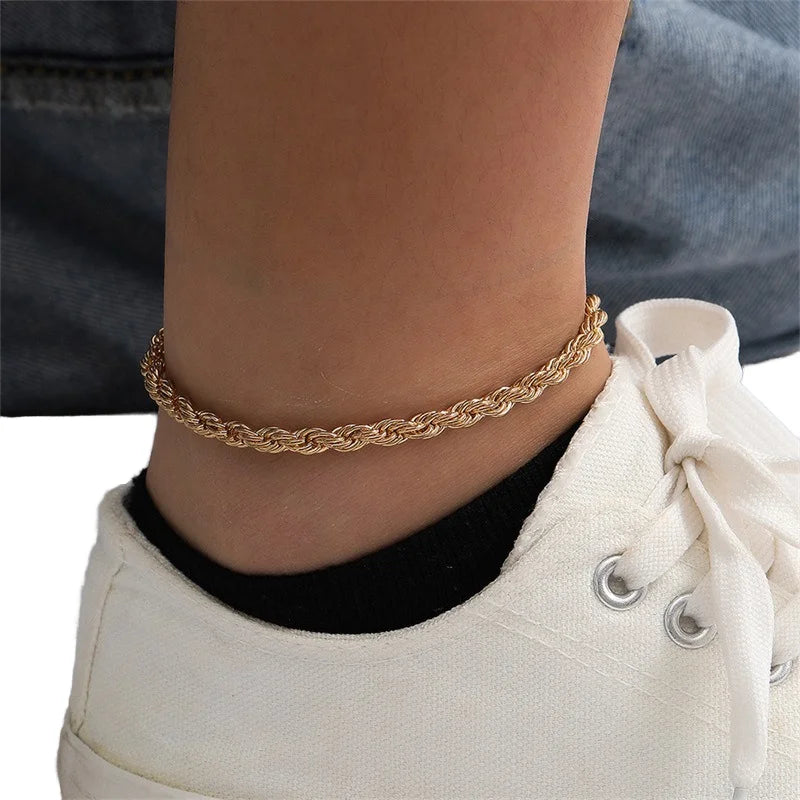 Stainless Steel Anklets for Women 18K Gold Plated Twisted Rope Anklet Bracelet Chain Vintage Jewelry for Parties