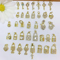 CZ9096 Dainty Mini Small Little 18k Gold Plated Brass CZ Pave Key and Padlock Lock Charm Pendant Love DIY Jewelry Making Supply