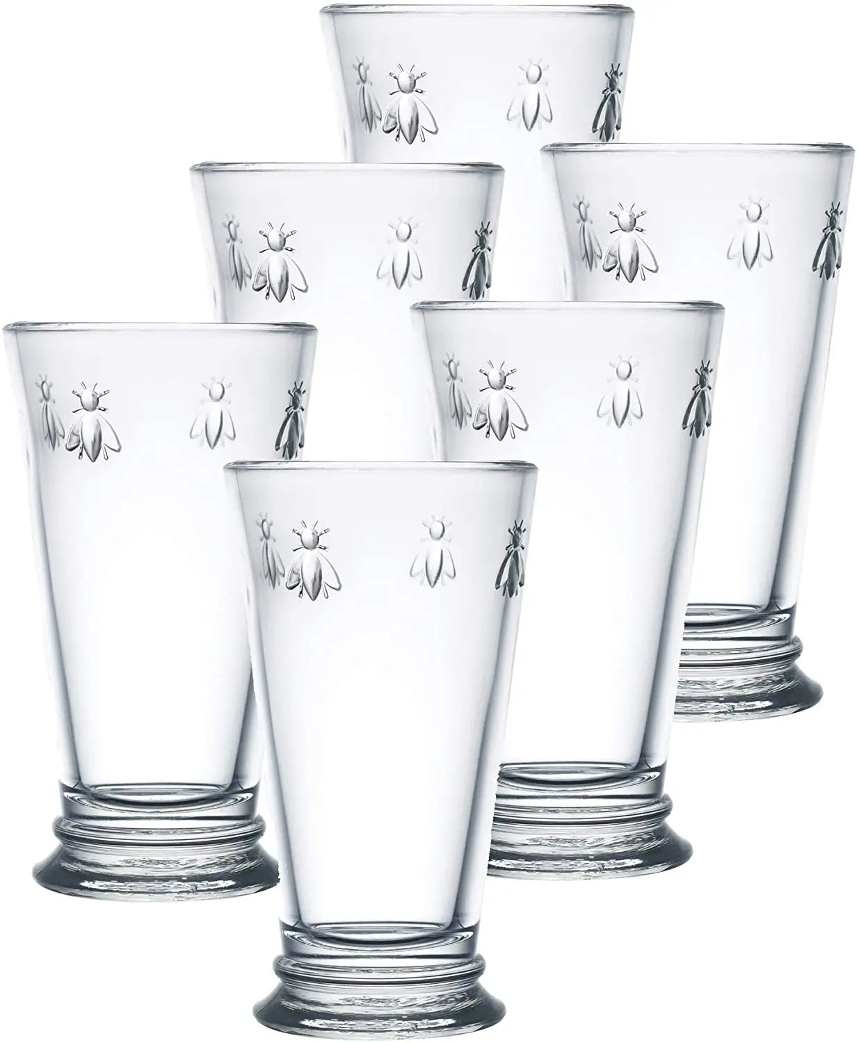 Set of 6 Fine French 15 Ounce Double Old Fashioned Glass Embossed with Napoleon Bee Tea Cups & Saucers