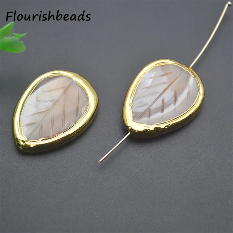 Wholesale 18K Gold Plated Tree Leaf Shape Natural Shell Beads for DIY Handmade Jewelry Bracelet Necklace Making