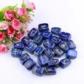 Lazurite Natural Crystal Runes Feng Shui Cube Shape Wicca Energy Stones Reiki Polished Engraved Lettering Healing Rune Stone Set