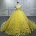 Jancember 1151 Yellow Sequins Off Shoulder Lace Evening Party Quinceanera Dresses