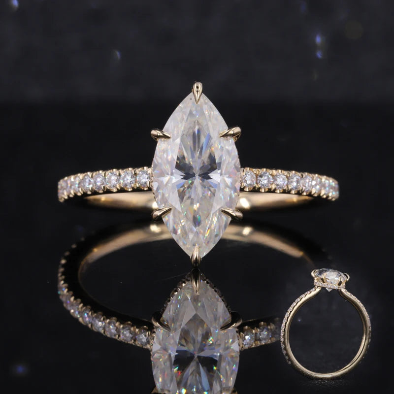 Starsgem 14K Yellow Gold Jewelry 13*6.5mm Marquise Moissanite Ring