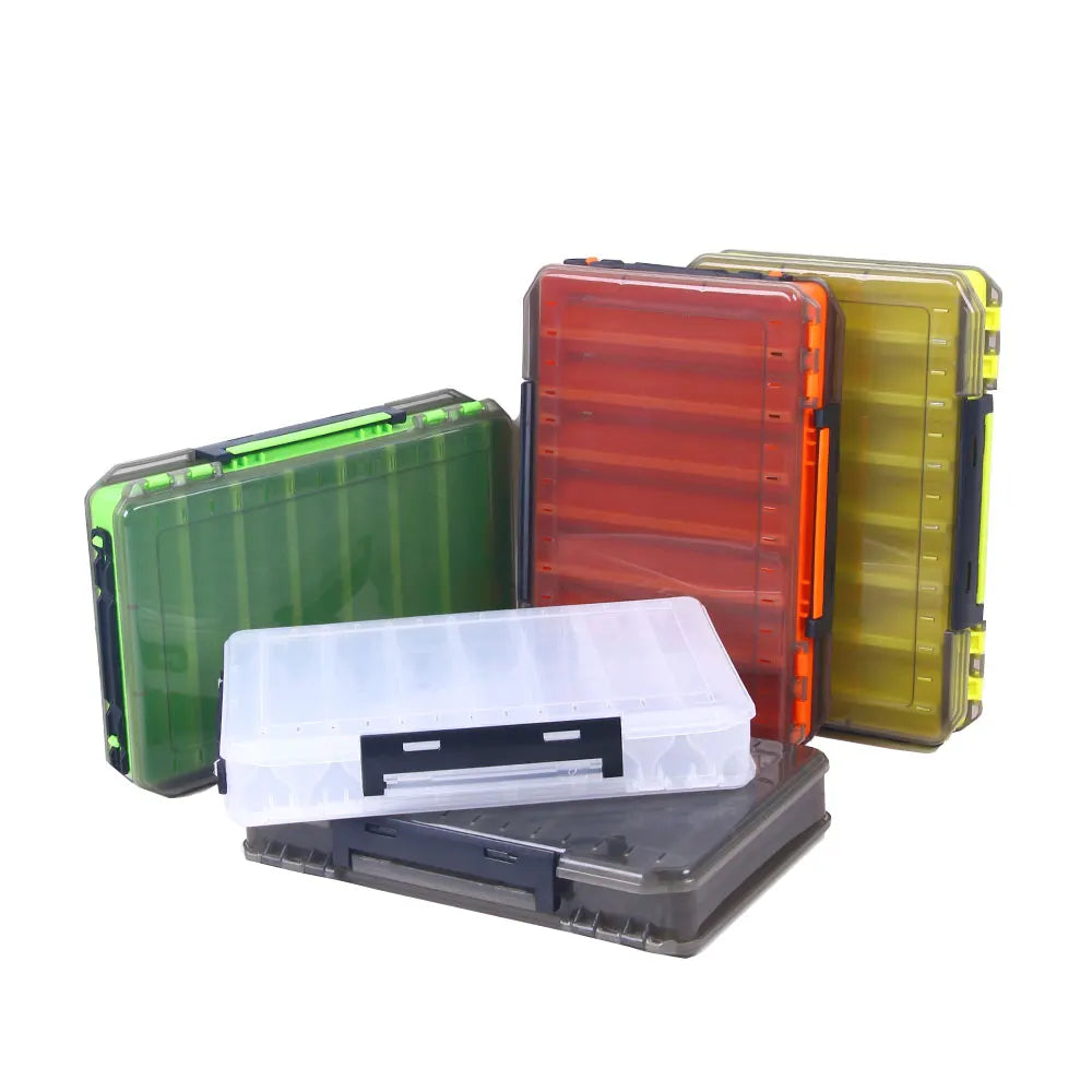 20*17.5*5CM 5color Plastic Bait Storage Fishing Lure Box Double-sided Multifunctional Fishing Bait Box(QT086 )
