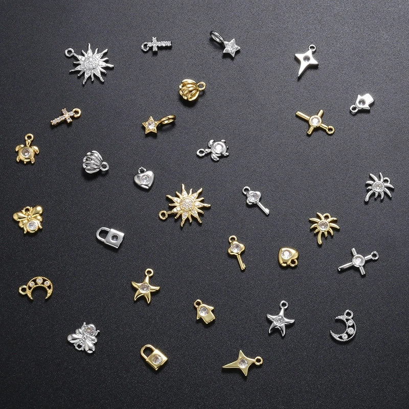 Fashion Gold Plated Star Sunflower Starfish Seashell Tree Lock Moon Heart Bee Cross Key Palm Pendant for DIY Jewelry Accessories