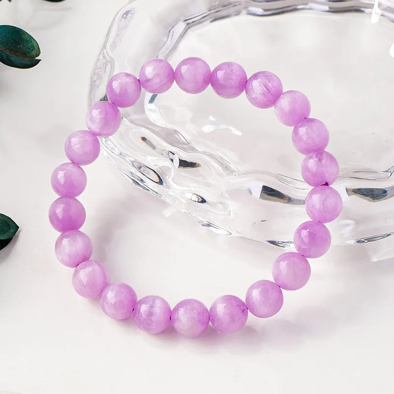 7A Grade Natural Lepidolite Crystal Bracelet Ice-Translucent Cat Eye Luster Icy Texture Fashion Beaded Energy Stone Bracelet