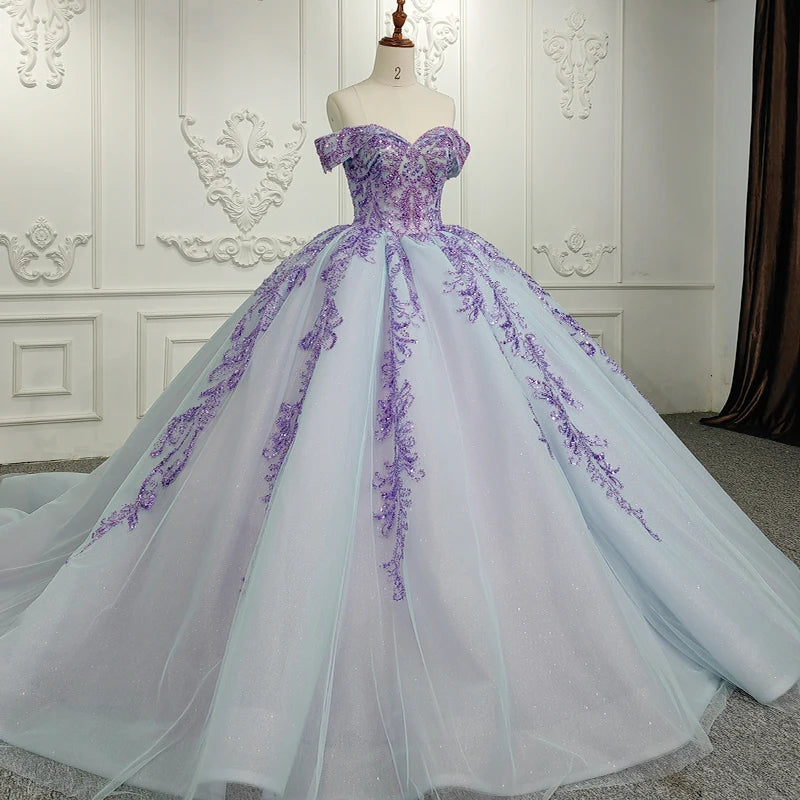 Purple Lace Appliques Off the Shoulder Quinceanera Dress Ball Gown Vestidos Para 15 Quinceanera 2023 9951