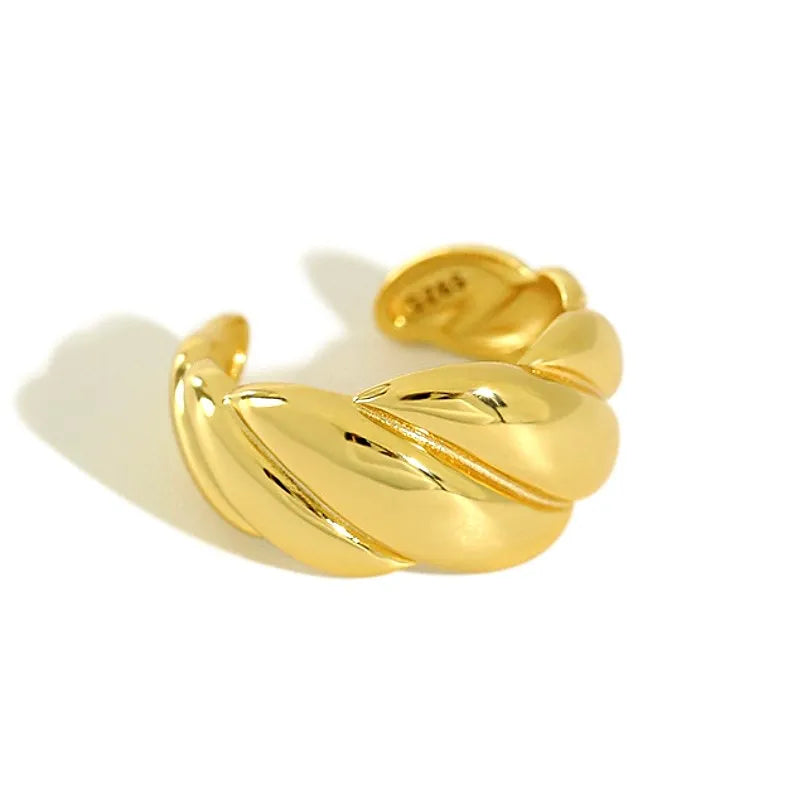 Wholesale Croissant Chunky S925 Silver Rings Gold Plated Adjustable Ring 925 Sterling Silver Pure Silver Rings Women