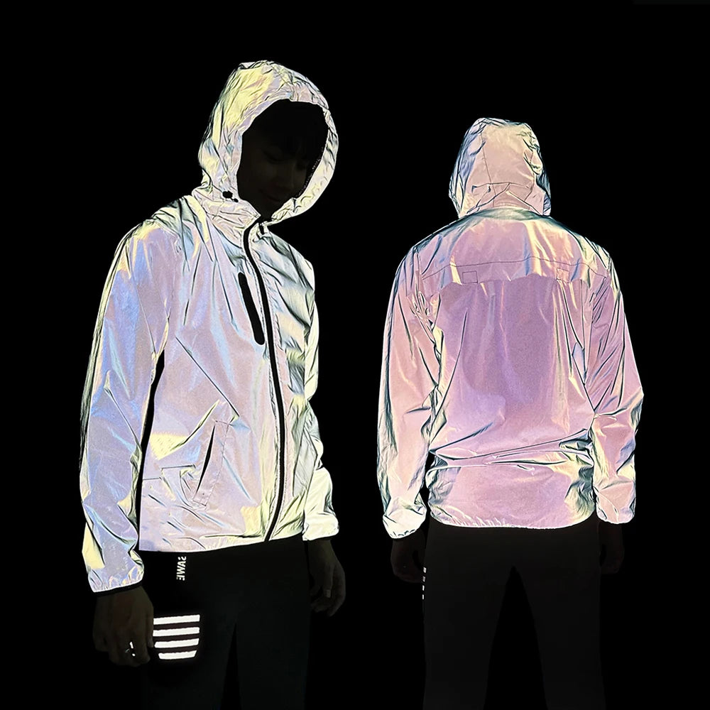 WOSAWE Cycling Sports Full Reflective Hooded Jacket Jacket Night Running Windproof Rainproof Breathable Windbreaker Bike Jacket