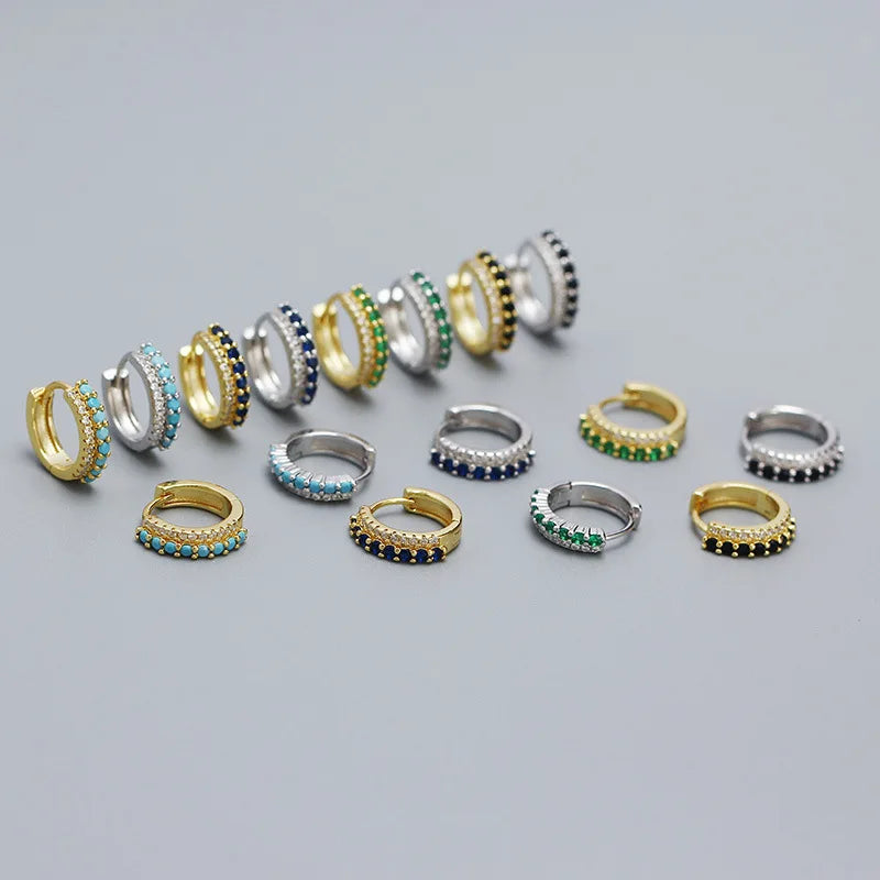 Fashion Jewelry 925 Silver Earrings Jewelry 18K Gold Plated Mixed Color Double Row Sterling Silver  Hoop Earrings for Women