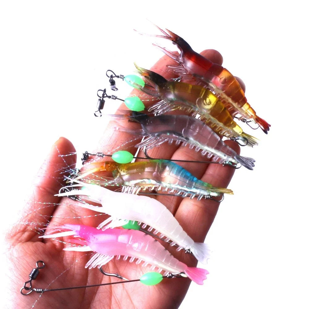 Hengjia New Soft Luminous Shrimp Bait Simulation Bionic Bait 8cm 5.3g Plastic Soft Shrimp Fishing Lures